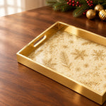 Gold Christmas Glass Tray with Gold Trees, Stars and Silver Snowflakes - MintiHome