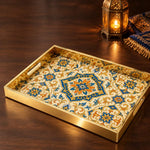 Moroccan Geometric Green Decorative Tray with Gold Frame and Star Motifs | Minti Home - MintiHome