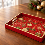 Cream Gold Christmas Glass Tray – Bow Poinsettia Holly - MintiHome