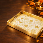 Diwali Gold Paisley Floral Tray on White - Gold Frame - Minti Home - MintiHome