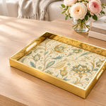Persian Floral Decorative Tray with Gold Frame and Paisley Motifs | Minti Home - MintiHome