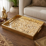 Islamic Arabic Calligraphy Glass Serving Tray with Gold Frame, 40x30cm - MintiHome