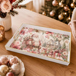 White Gold Santa Christmas Tray with Poinsettia and Snow Cottage - MintiHome