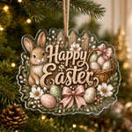 Easter Bunny Acrylic Hanging Wall Decor – Rustic Happy Easter Sign - MintiHome