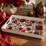 White Gold Pomegranate and Peony Decorative Tray Red Floral Art - MintiHome
