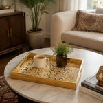 Islamic Arabic Calligraphy Glass Serving Tray with Gold Frame, 40x30cm - MintiHome