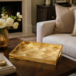 Moroccan Quatrefoil Gold Decorative Tray, 40x30cm Tempered Glass - MintiHome
