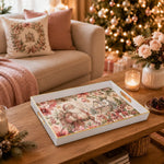 White Gold Santa Christmas Tray with Poinsettia and Snow Cottage - MintiHome
