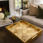Moroccan Quatrefoil Gold Decorative Tray, 40x30cm Tempered Glass - MintiHome