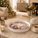 White Gold Santa Christmas Tray with Poinsettia and Snow Cottage - MintiHome