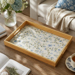 Elegant Blue Floral Decorative Tray with Wooden Frame - MintiHome