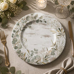 Eucalyptus Wreath Decorative Plate – Rustic White Wood Charger with Green Botanical Ring - MintiHome
