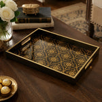 Islamic Geometric Serving Tray, Black Gold Moroccan Tile Pattern - MintiHome