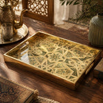 Moroccan Geometric Green Decorative Tray with Gold Frame and Star Motifs | Minti Home - MintiHome