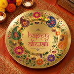 Happy Diwali Floral Paisley Charger Plate – Gold Electroplated Festive Under Plate for Holiday Table - MintiHome