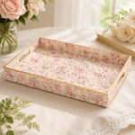 Blush Pink Vintage Rose Floral Plastic Serving Tray – Gold Border - MintiHome