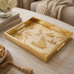 Gulf Coastline Glass Serving Tray – Palm Trees & Sailboats - MintiHome