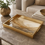 Deep Green Marble Gold Veins Decorative Tray with Copper Flecks and Gold Frame | Minti Home - MintiHome