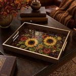Sunflower Floral Decorative Serving Tray, Glass Platter - MintiHome