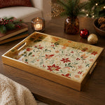 Christmas Poinsettia Holly Glass Serving Tray with Gold Frame, 40x30cm - MintiHome