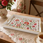 Floral Medallion Plastic Serving Tray – Golden Dotted Border - MintiHome