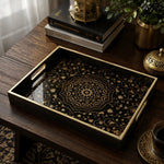 Islamic Geometric Decorative Tray - Gold and Black Arabesque - MintiHome