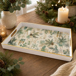 White Gold Watercolor Christmas Plaid Tray with Pine and Snowflakes - MintiHome