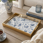 Blue Botanical Decorative Tray with Gold Frame - MintiHome