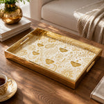 Diwali Gold Paisley Floral Tray on White - Gold Frame - Minti Home - MintiHome