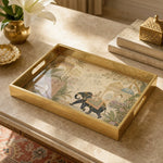 Indian Palace Elephant Procession Decorative Tray with Mughal Architecture and Gold Frame | Minti Home - MintiHome