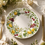 Mediterranean Fruit Charger Plate with Lemon Cherry Grape Border – Tuscan Table Decor Set - MintiHome