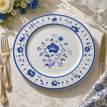 Blue Delft Floral Charger Plate – Classic Porcelain Under Plate with Peony Center and Lattice Border - MintiHome