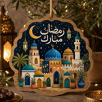 Ramadan Mubarak Wood Hanging Wall Decor – Night Mosque Scene - MintiHome