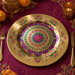 Diwali Mandala Floral Charger Plate – Gold Electroplated Decorative Under Plate for Festive Table - MintiHome