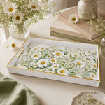 White Daisy Wildflower Meadow Decorative Tray with Gold Trim - MintiHome