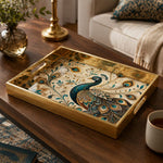 Diwali Peacock Decorative Tray with Gold Frame - Minti Home - MintiHome