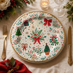 Christmas Decorative Charger Plate with Holiday Trees and Gold Rim – Festive Dinner Table Set - MintiHome