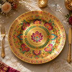 Diwali Lotus Mandala Charger Plate – Gold Electroplated Round Under Plate for Festive Dinner - MintiHome