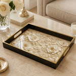 Elegant Floral Decorative Tray with Gold Accents - MintiHome