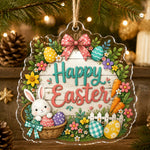 Happy Easter Bunny Basket Acrylic Hanging Wall Decor – Farmhouse - MintiHome
