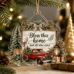 Bless This Home Acrylic Hanging Wall Decor with Deer and Red Truck - MintiHome