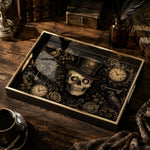Vintage Halloween Skull Serving Tray with Black & Gold Gothic Frame - MintiHome