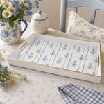 White Gold Blue Ribbon Bow Decorative Tray with Forget-Me-Nots - MintiHome