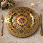 Diwali Lotus Mandala Gold Charger Plate – Decorative Under Plate with Paisley & Lotus Medallion for Festive Dinner - MintiHome