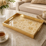 Gold Rose Damask Decorative Tray with Heraldic Florals and Gold Frame | Minti Home - MintiHome