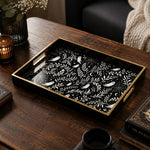 Halloween Ghost Serving Tray, Black Gold Frame, White Botanical - MintiHome