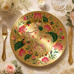 Diwali Kamadhenu Cow Gold Charger Plate – Decorative Under Plate with Sacred Cow & Lotus for Festive Table - MintiHome
