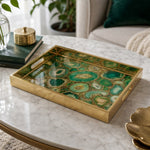 Emerald Malachite Gold Scrollwork Decorative Tray with Ornate Filigree Corners and Gold Frame | Minti Home - MintiHome