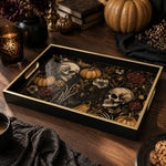 Gothic Halloween Skull Tray with Black Gold Frame & Pumpkin Roses - MintiHome