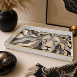 White Gold Stylized Lion Face Decorative Tray Modern Boho Animal - MintiHome